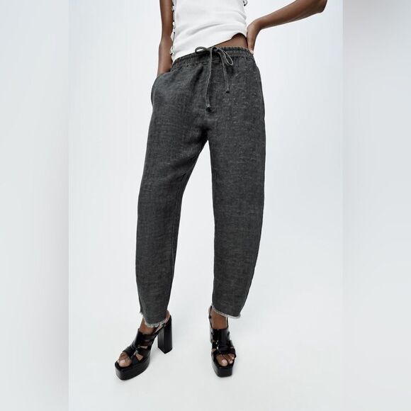 ZARA ZW COLLECTION LINEN BLEND JOGGER PANTS - Picture 11 of 12
